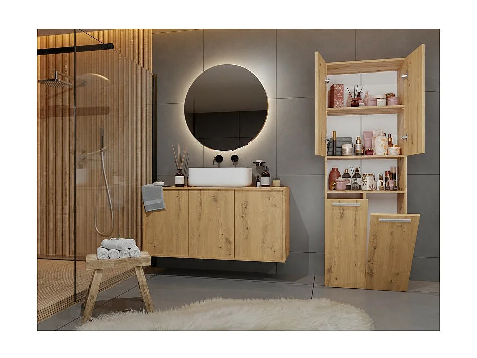 Słupek Łazienkowy Nel 2K DK | Dąb Artisan | 60x30x174 cm | Szafka Regał 3 Półki 2 Kosze