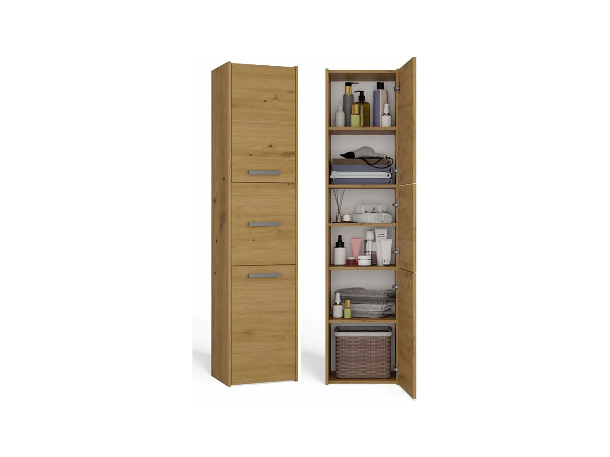 Szafka Łazienkowy Sara S43 | Dąb Artisan | 40x30x170 cm | Szafka 3 Drzwi, Półki