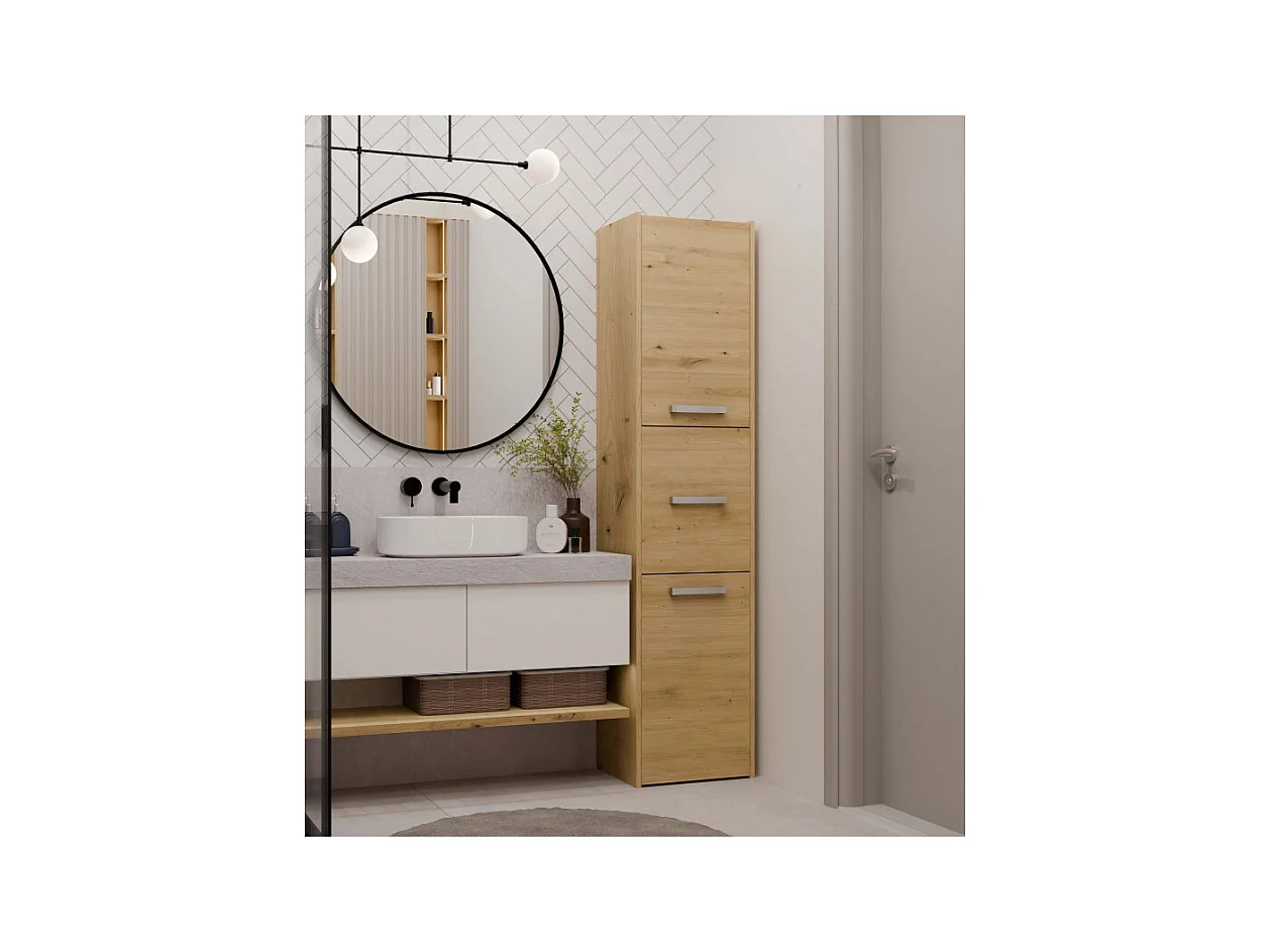 Szafka Łazienkowy Sara S43 | Dąb Artisan | 40x30x170 cm | Szafka 3 Drzwi, Półki