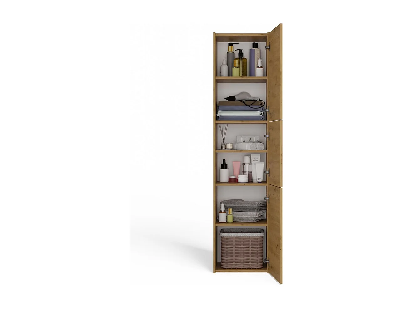 Szafka Łazienkowy Sara S43 | Dąb Artisan | 40x30x170 cm | Szafka 3 Drzwi, Półki