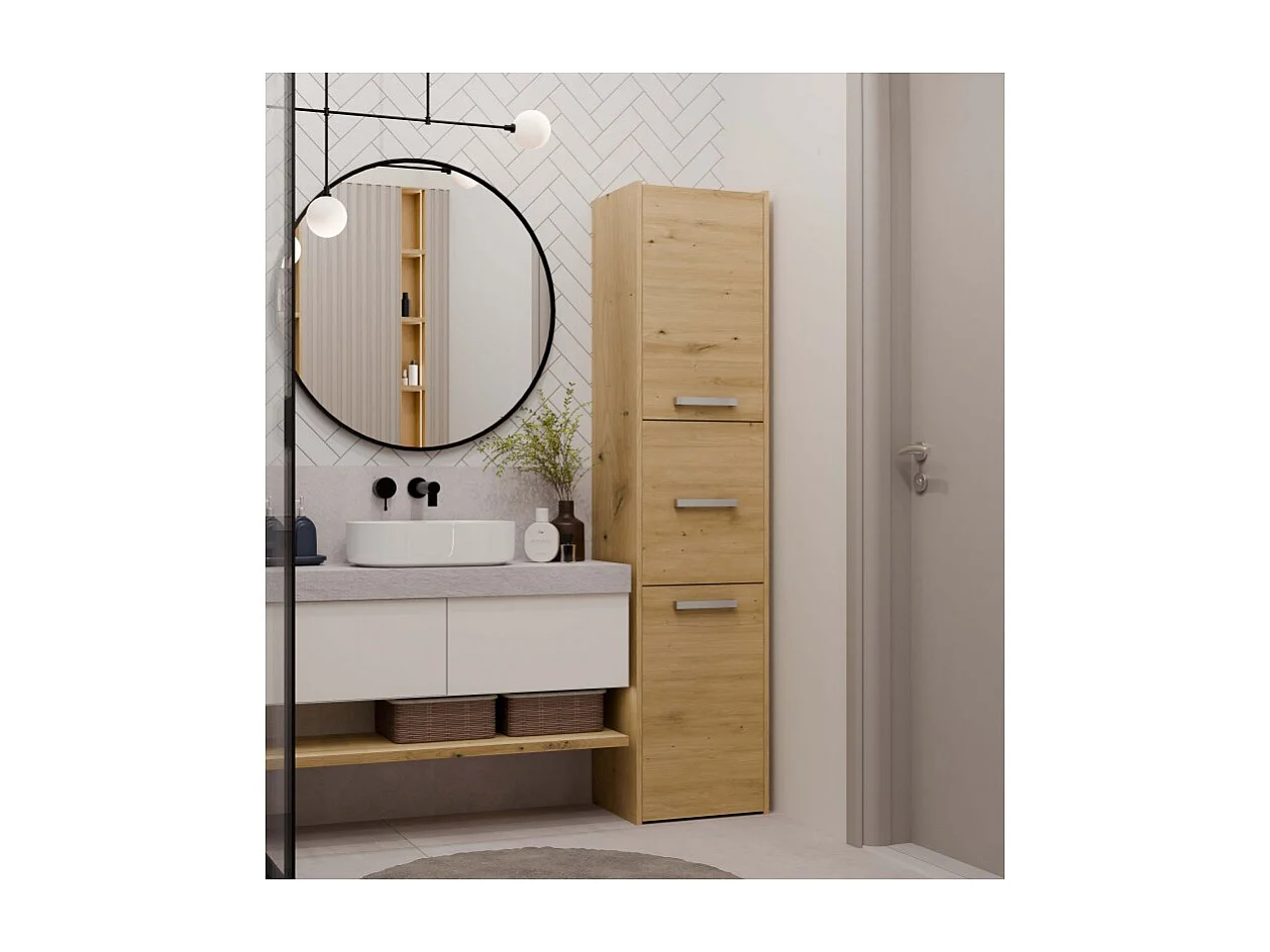 Szafka Łazienkowy Sara S43 | Dąb Artisan | 40x30x170 cm | Szafka 3 Drzwi, Półki