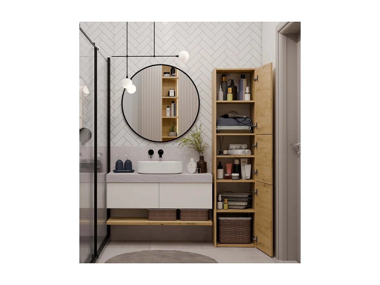 Szafka Łazienkowy Sara S43 | Dąb Artisan | 40x30x170 cm | Szafka 3 Drzwi, Półki