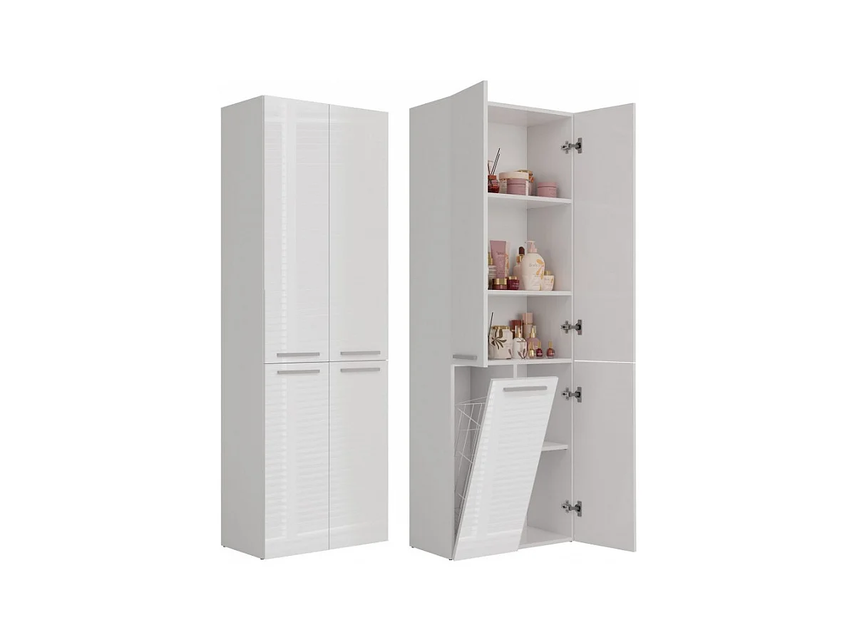 Słupek Łazienkowy Nel | Biały Połysk | 60x30x174 cm | Regał Łazienkowy