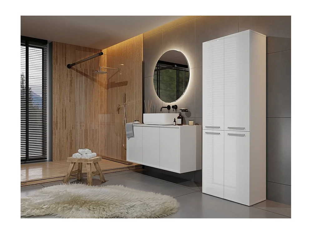 Słupek Łazienkowy Nel | Biały Połysk | 60x30x174 cm | Regał Łazienkowy