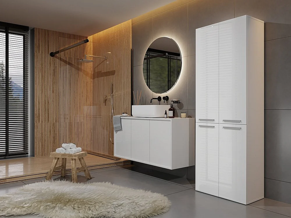 Słupek Łazienkowy Nel | Biały Połysk | 60x30x174 cm | Regał Łazienkowy