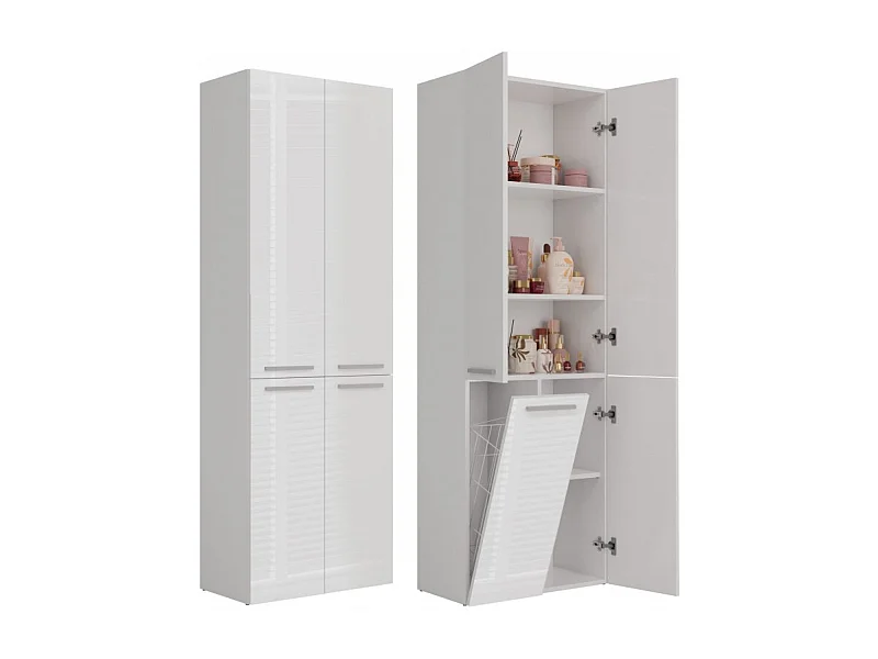 Słupek Łazienkowy Nel | Biały Połysk | 60x30x174 cm | Regał Łazienkowy