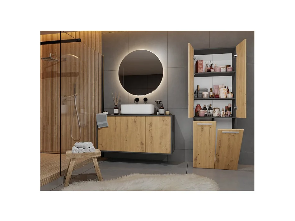 Słupek Łazienkowy Nel 1K DD |  Antracyt/Dąb Artisan | 60x30x174 cm | Szafa/Regał, Półki