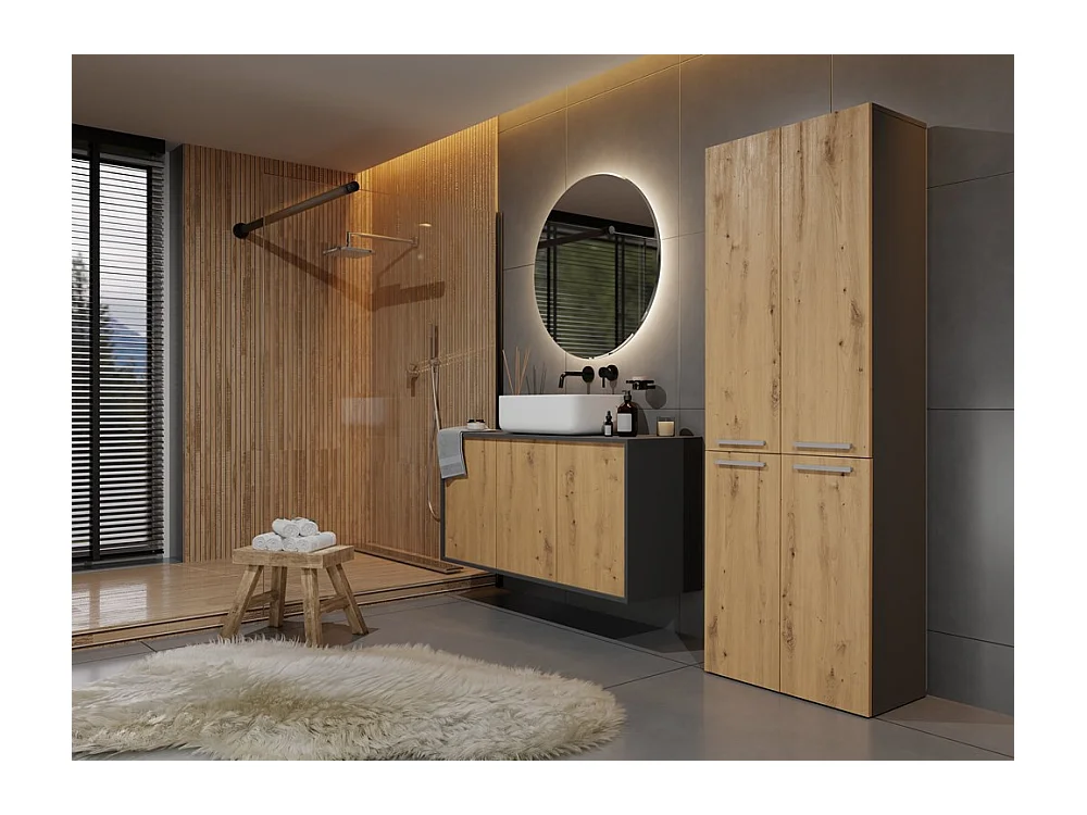 Słupek Łazienkowy Nel 1K DD |  Antracyt/Dąb Artisan | 60x30x174 cm | Szafa/Regał, Półki