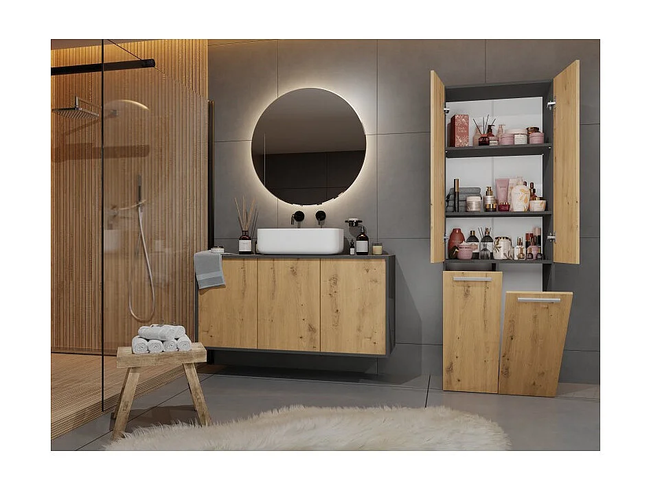 Słupek Łazienkowy Nel 1K DD |  Antracyt/Dąb Artisan | 60x30x174 cm | Szafa/Regał, Półki