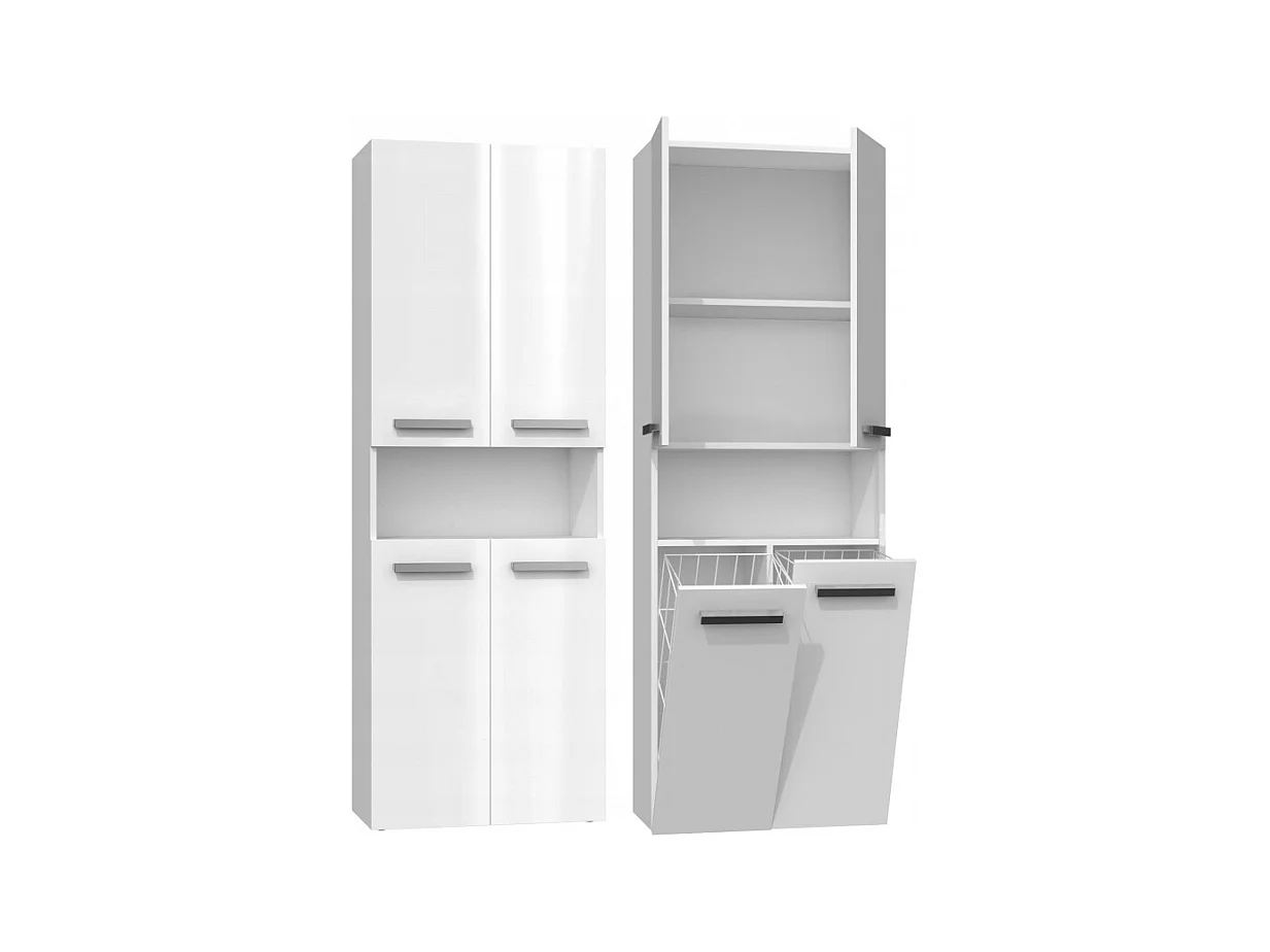 Szafka Łazienkowa Nel | Biały Połysk | 30x60x174 cm | Słupek Łazienkowy