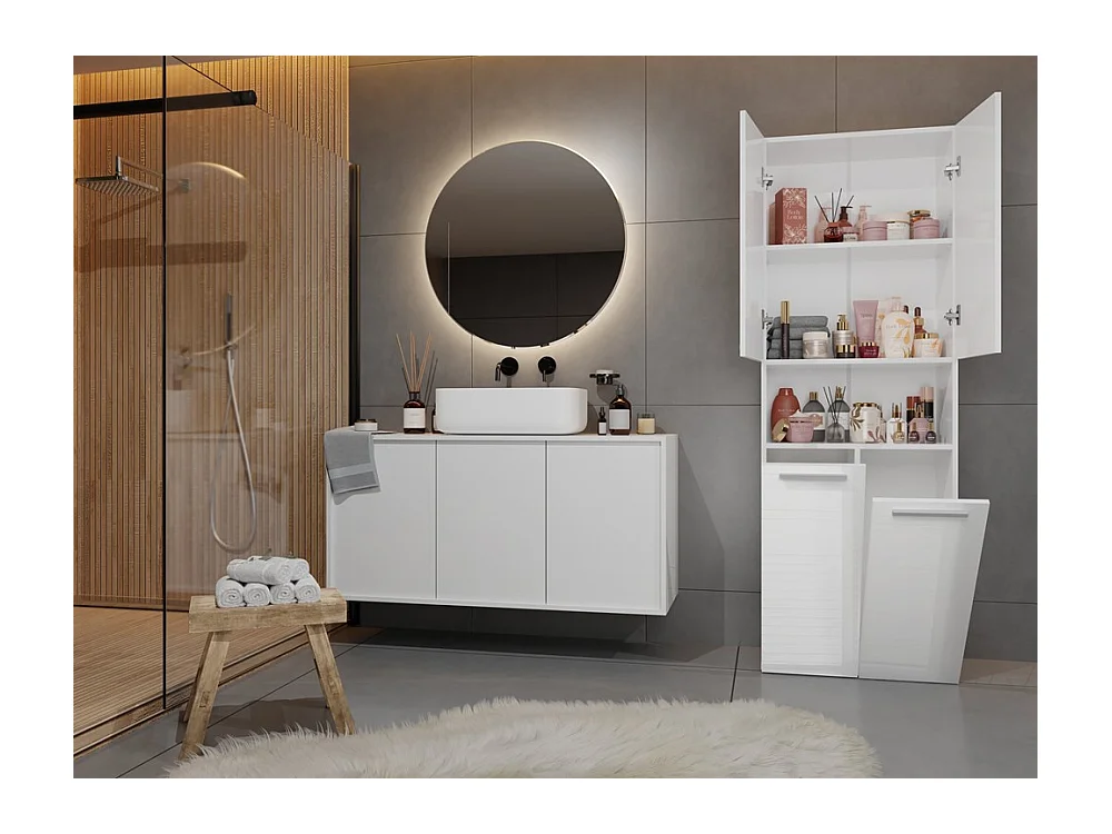 Szafka Łazienkowa Nel | Biały Połysk | 30x60x174 cm | Słupek Łazienkowy