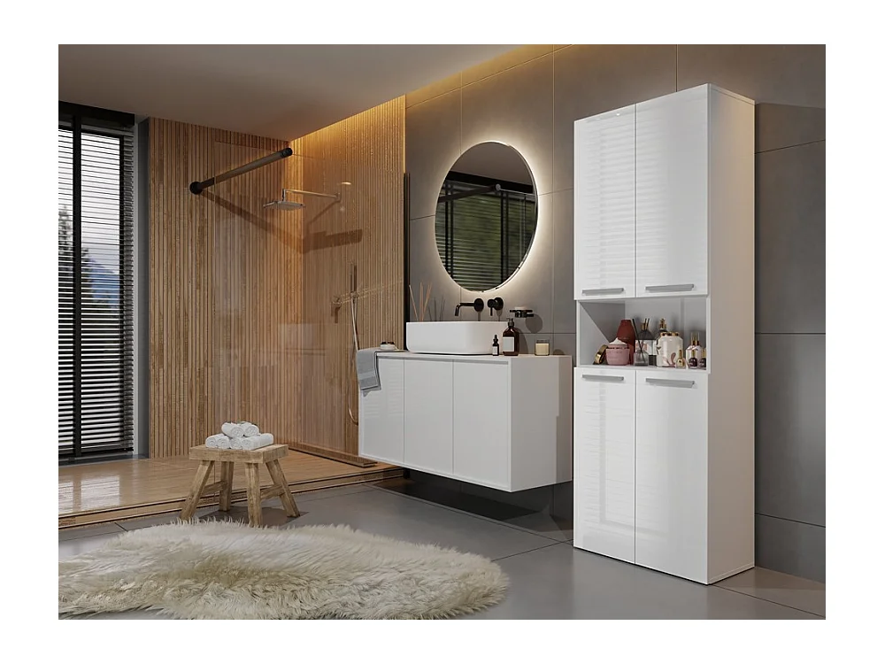 Szafka Łazienkowa Nel | Biały Połysk | 30x60x174 cm | Słupek Łazienkowy