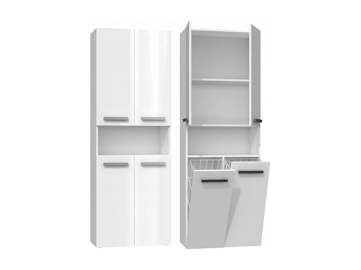 Szafka Łazienkowa Nel | Biały Połysk | 30x60x174 cm | Słupek Łazienkowy