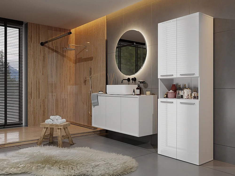 Szafka Łazienkowa Nel | Biały Połysk | 30x60x174 cm | Słupek Łazienkowy