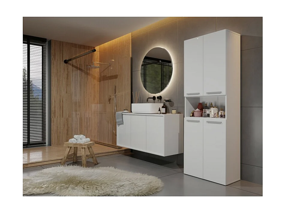 Słupek Łazienkowy Nel 2K DK | Biały | 60x30x174 cm | Szafka Regał 3 Półki 2 Kosze