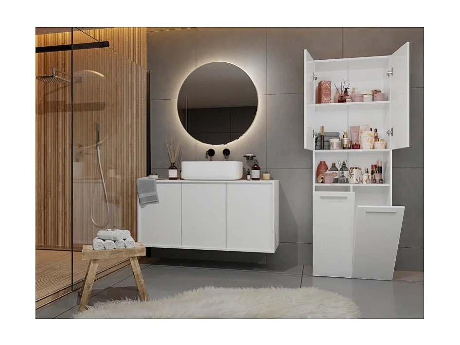 Słupek Łazienkowy Nel 2K DK | Biały | 60x30x174 cm | Szafka Regał 3 Półki 2 Kosze