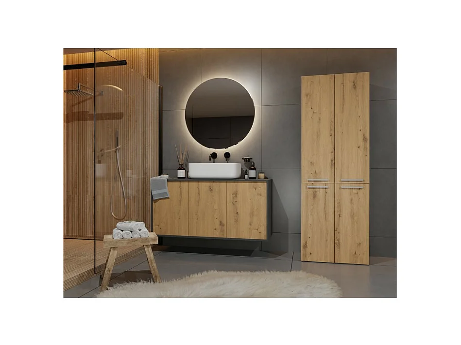 Słupek łazienkowy NEL 2K DD | Antracyt/Dąb Artisan | 60x30x174 cm | Regał, Półki