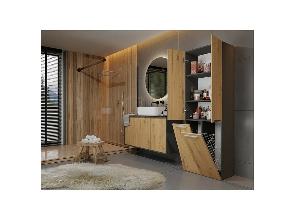 Słupek łazienkowy NEL 2K DD | Antracyt/Dąb Artisan | 60x30x174 cm | Regał, Półki