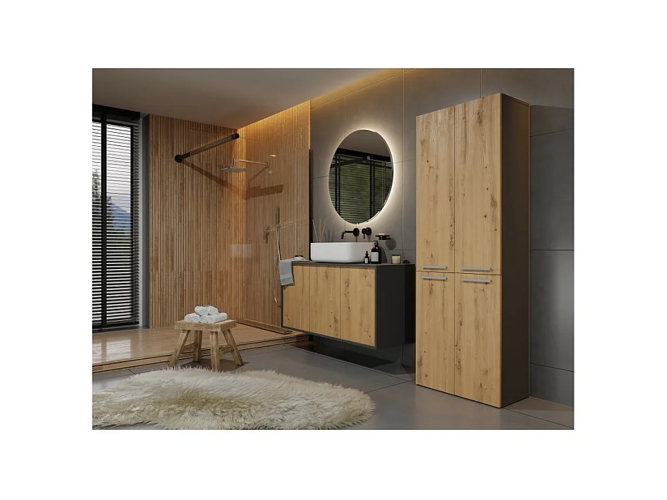 Słupek łazienkowy NEL 2K DD | Antracyt/Dąb Artisan | 60x30x174 cm | Regał, Półki