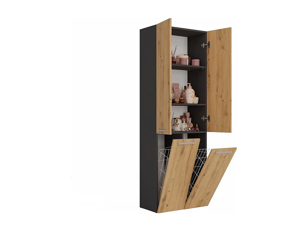Słupek łazienkowy NEL 2K DD | Antracyt/Dąb Artisan | 60x30x174 cm | Regał, Półki