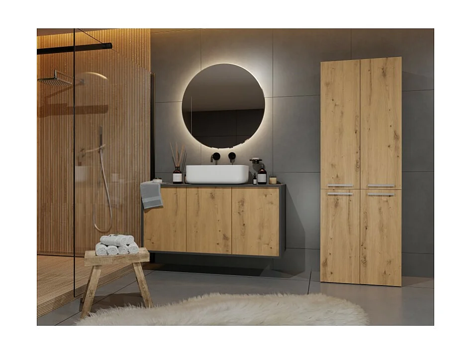 Słupek łazienkowy NEL 2K DD | Antracyt/Dąb Artisan | 60x30x174 cm | Regał, Półki