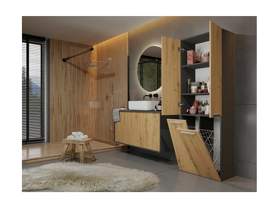 Słupek łazienkowy NEL 2K DD | Antracyt/Dąb Artisan | 60x30x174 cm | Regał, Półki