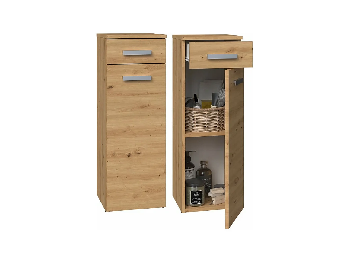 Słupek Łazienkowy Nel V DS | Dąb Artisan | 30x30x85 cm |  1 Drzwiczki, 1 Szuflada