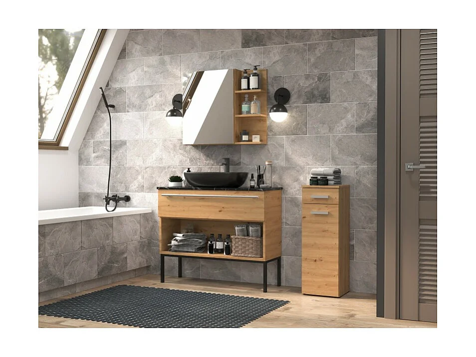 Słupek Łazienkowy Nel V DS | Dąb Artisan | 30x30x85 cm |  1 Drzwiczki, 1 Szuflada