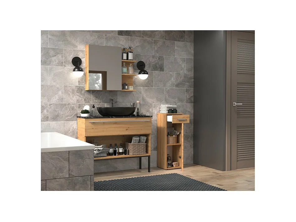 Słupek Łazienkowy Nel V DS | Dąb Artisan | 30x30x85 cm |  1 Drzwiczki, 1 Szuflada