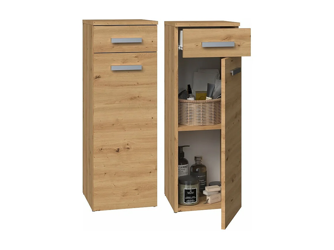 Słupek Łazienkowy Nel V DS | Dąb Artisan | 30x30x85 cm |  1 Drzwiczki, 1 Szuflada