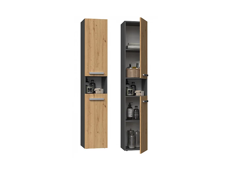 Słupek łazienkowy Nel I | Antracyt/ Dąb Artisan | 31x30x174 cm | Regał Łazienkowy