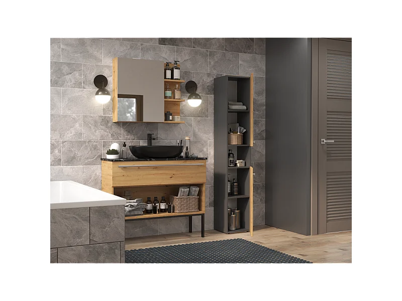 Słupek łazienkowy Nel I | Antracyt/ Dąb Artisan | 31x30x174 cm | Regał Łazienkowy