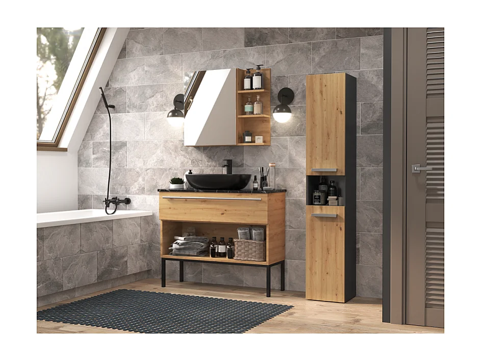 Słupek łazienkowy Nel I | Antracyt/ Dąb Artisan | 31x30x174 cm | Regał Łazienkowy