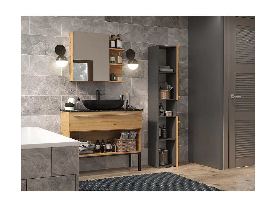 Słupek łazienkowy Nel I | Antracyt/ Dąb Artisan | 31x30x174 cm | Regał Łazienkowy