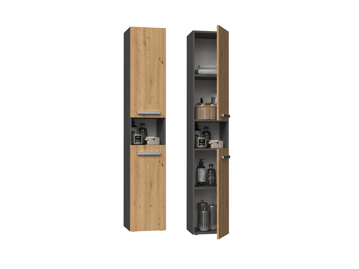Słupek łazienkowy Nel I | Antracyt/ Dąb Artisan | 31x30x174 cm | Regał Łazienkowy