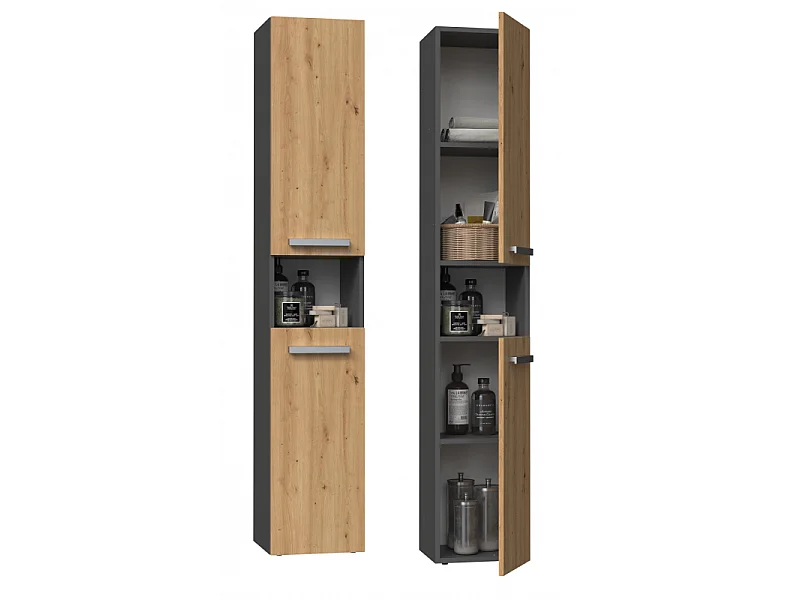 Słupek łazienkowy Nel I | Antracyt/ Dąb Artisan | 31x30x174 cm | Regał Łazienkowy