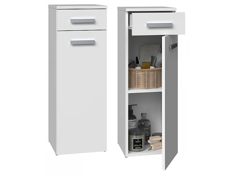 Słupek Łazienkowy Nel V DS | Biały | 30x30x85 cm |  1 Drzwiczki, 1 Szuflada