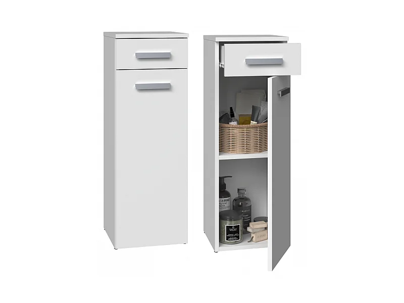 Słupek Łazienkowy Nel V DS | Biały | 30x30x85 cm |  1 Drzwiczki, 1 Szuflada