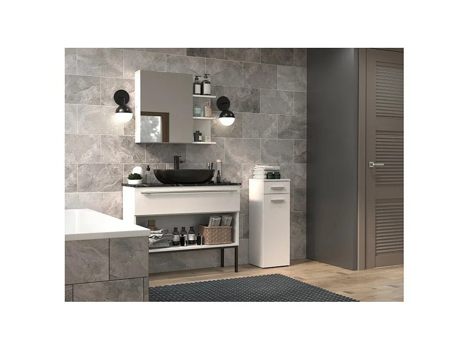 Słupek Łazienkowy Nel V DS | Biały | 30x30x85 cm |  1 Drzwiczki, 1 Szuflada