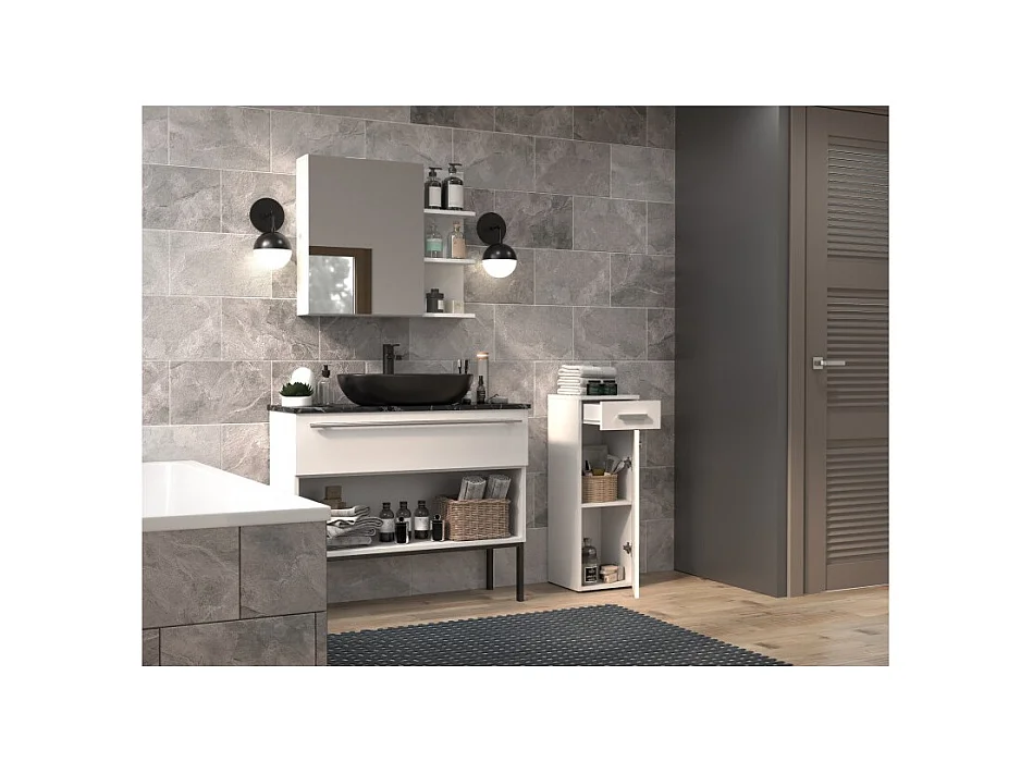 Słupek Łazienkowy Nel V DS | Biały | 30x30x85 cm |  1 Drzwiczki, 1 Szuflada