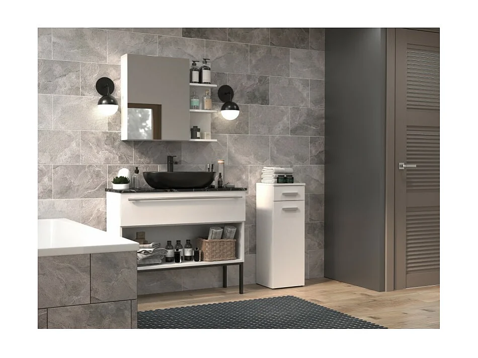 Słupek Łazienkowy Nel V DS | Biały | 30x30x85 cm |  1 Drzwiczki, 1 Szuflada