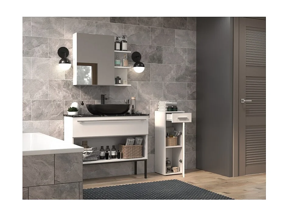 Słupek Łazienkowy Nel V DS | Biały | 30x30x85 cm |  1 Drzwiczki, 1 Szuflada