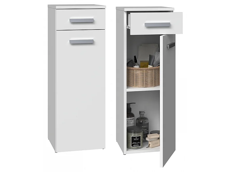 Słupek Łazienkowy Nel V DS | Biały | 30x30x85 cm |  1 Drzwiczki, 1 Szuflada