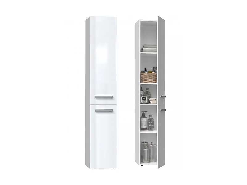 Słupek łazienkowy Nel II |  Biały Połysk | 31x30x174 cm| Regał Łazienkowy