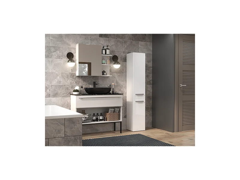 Słupek łazienkowy Nel II |  Biały Połysk | 31x30x174 cm| Regał Łazienkowy