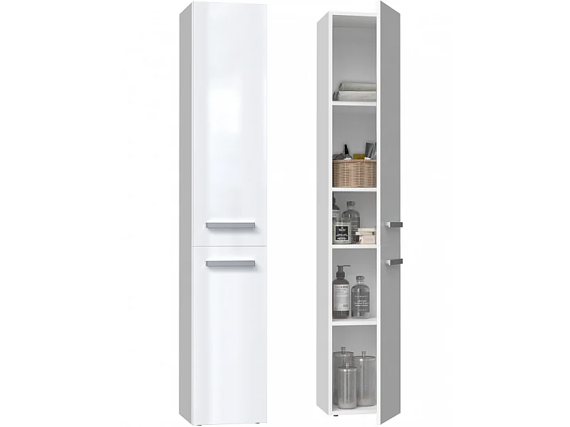 Słupek łazienkowy Nel II |  Biały Połysk | 31x30x174 cm| Regał Łazienkowy