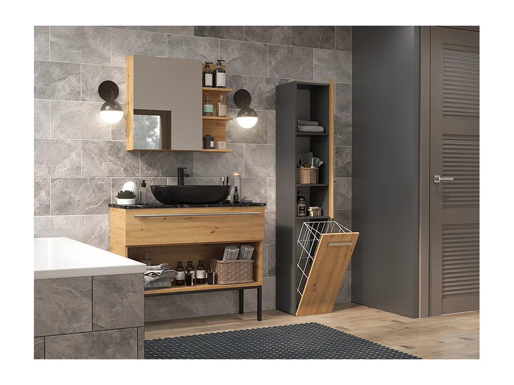 Słupek Łazienkowy Nel IV |Antracyt/Dąb Artisan | 31x30x174 cm | Regał Łazienkowy