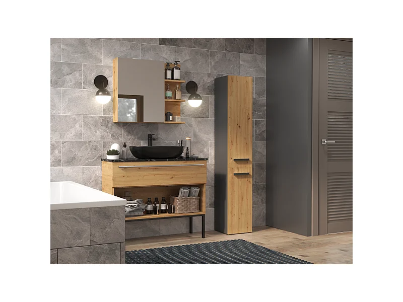 Słupek Łazienkowy Nel IV |Antracyt/Dąb Artisan | 31x30x174 cm | Regał Łazienkowy