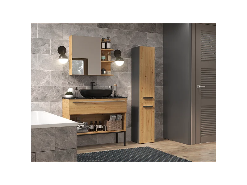 Słupek Łazienkowy Nel IV |Antracyt/Dąb Artisan | 31x30x174 cm | Regał Łazienkowy