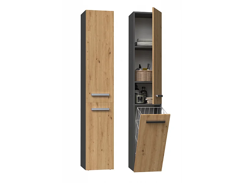 Słupek Łazienkowy Nel IV |Antracyt/Dąb Artisan | 31x30x174 cm | Regał Łazienkowy